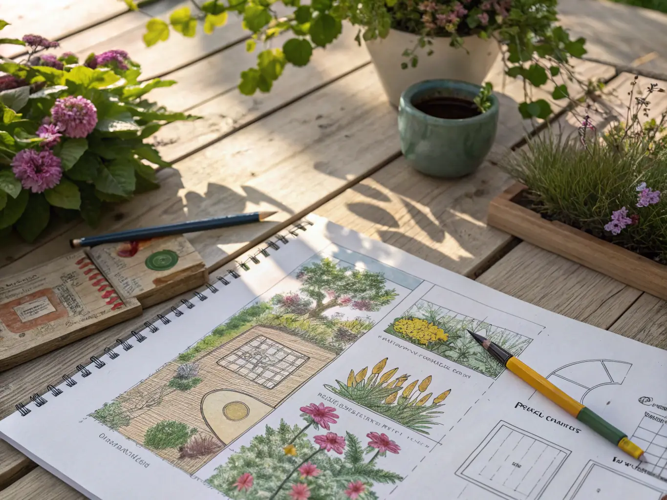 A detailed landscape plan with 3D renderings and plant selections, illustrating landscape design and planning services by Backyard Boys Landscaping.